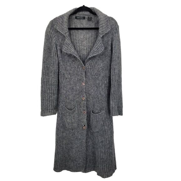 Vintage Moda International Mohair Duster Cardigan L Gray Button Down Pockets - Picture 13 of 13